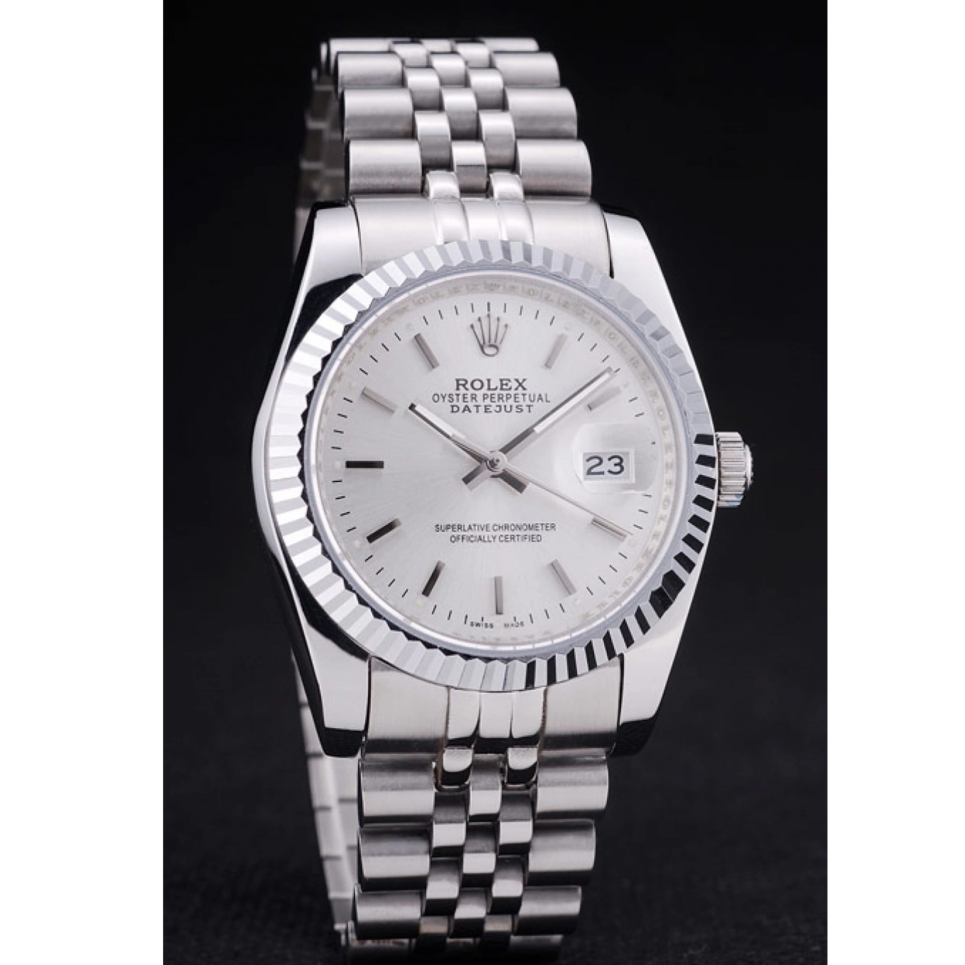 Aaa fake watches 7457 Bezel Dial Datejust Rolex Ribbed Silver 0821
